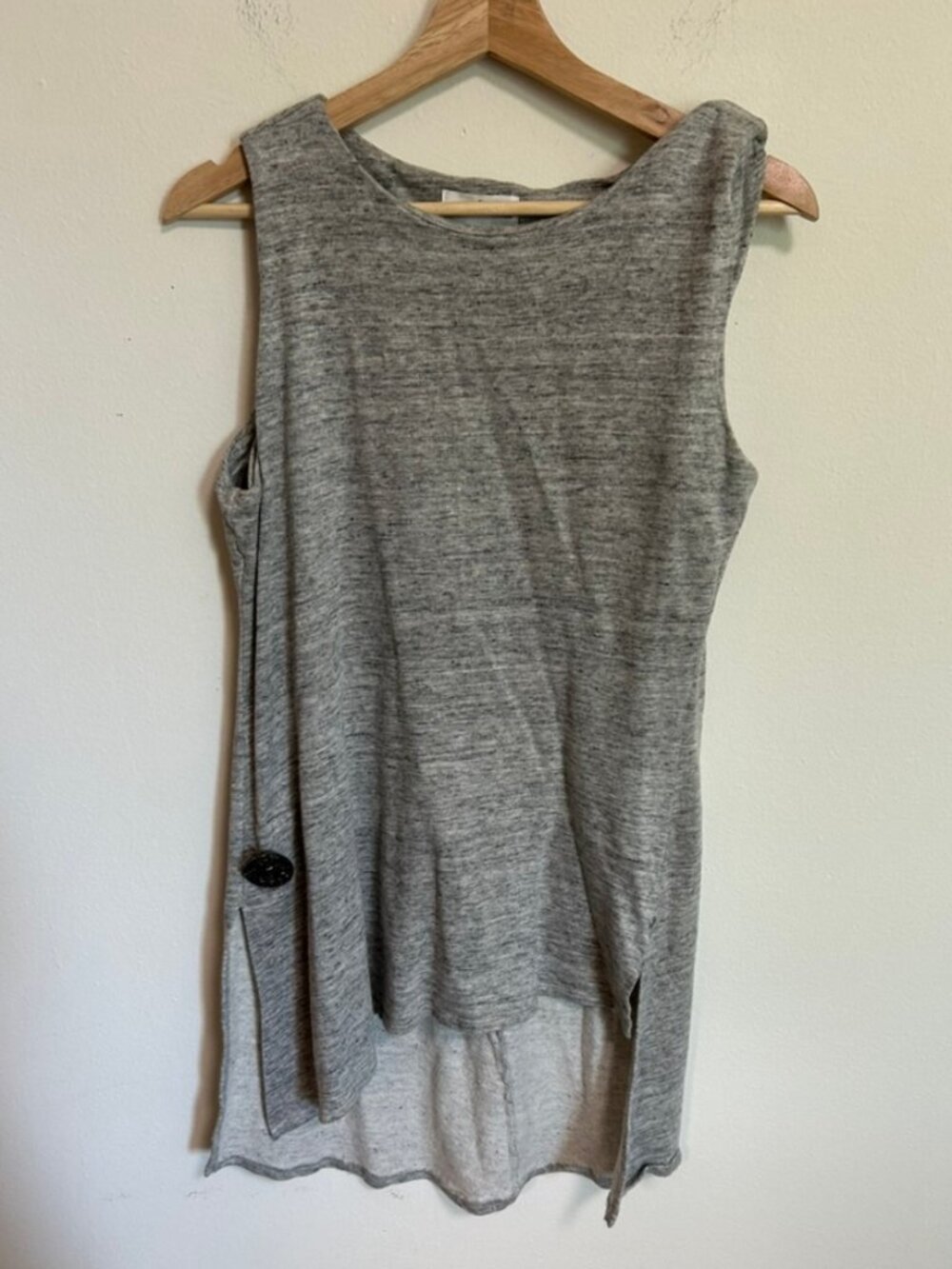 Cotton/Linen Blend Sleeveless Gray Heathered Tunic Tank Top Neon Buddha Sz S EUC